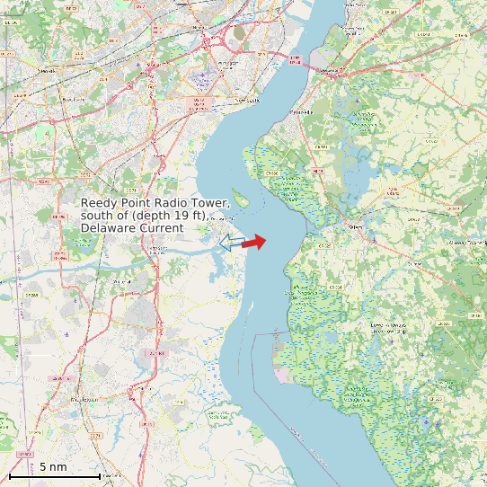 Map of Reedy Point Radio Tower, south of (depth 19 ft), Delaware Current Prediction Station