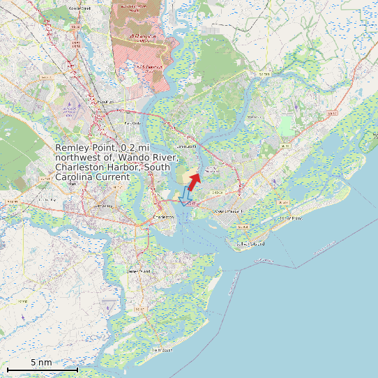 Map of Remley Point, 0.2 mi northwest of, Wando River, Charleston Harbor, South Carolina Current Prediction Station