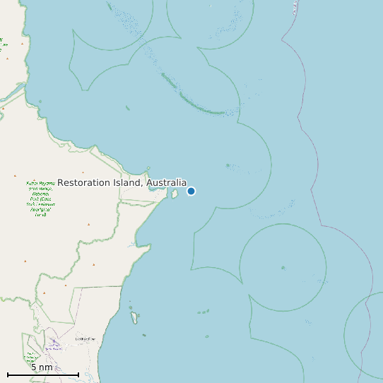 Map of Restoration Island, Australia Tide Prediction Station