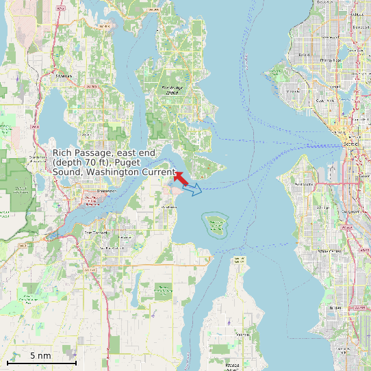 Map of Rich Passage, east end (depth 70 ft), Puget Sound, Washington Current Prediction Station
