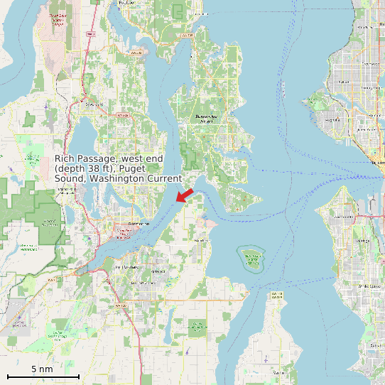 Map of Rich Passage, west end (depth 38 ft), Puget Sound, Washington Current Prediction Station