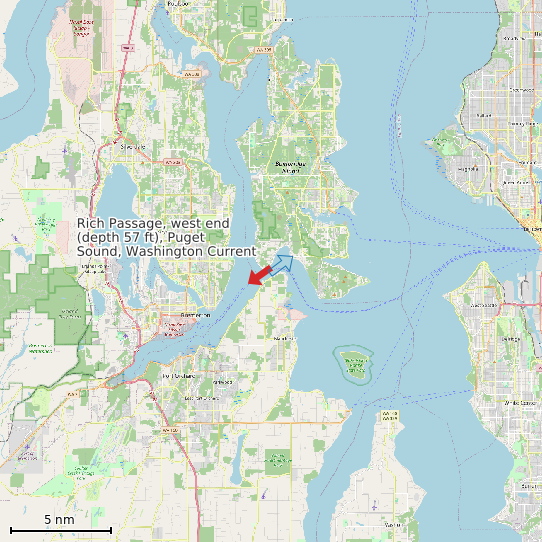 Map of Rich Passage, west end (depth 57 ft), Puget Sound, Washington Current Prediction Station