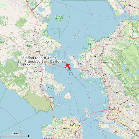 Map of Richmond (depth 43 ft), San Francisco Bay, California Current Prediction Station