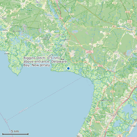 Map of Riggins Ditch, 0.5 nmi above entrance, Delaware Bay, New Jersey Tide Prediction Station