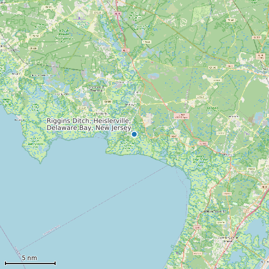 Map of Riggins Ditch, Heislerville, Delaware Bay, New Jersey Tide Prediction Station