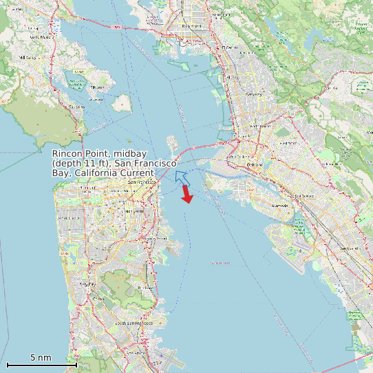 Map of Rincon Point, midbay (depth 11 ft), San Francisco Bay, California Current Prediction Station