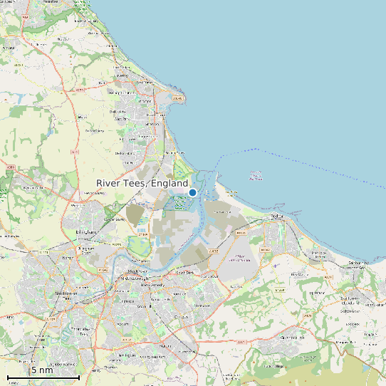 Map of River Tees, England Tide Prediction Station