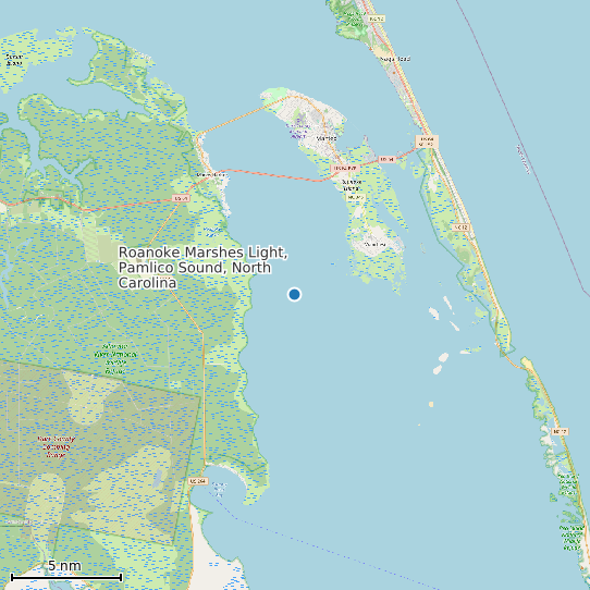 Map of Roanoke Marshes Light, Pamlico Sound, North Carolina Tide Prediction Station
