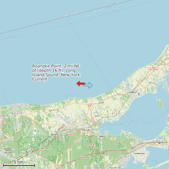 Map of Roanoke Point, 2 mi NE of (depth 16 ft), Long Island Sound, New York Current Prediction Station