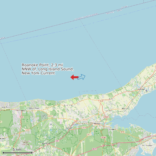 Map of Roanoke Point, 2.3 mi NNW of, Long Island Sound, New York Current Prediction Station