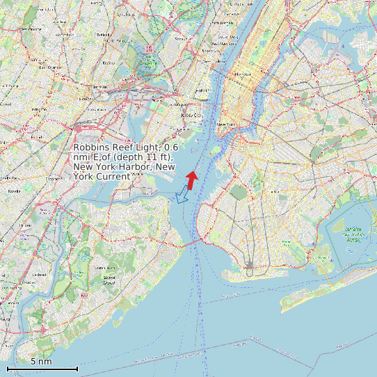 Map of Robbins Reef Light, 0.6 nmi E of (depth 11 ft), New York Harbor, New York Current Prediction Station