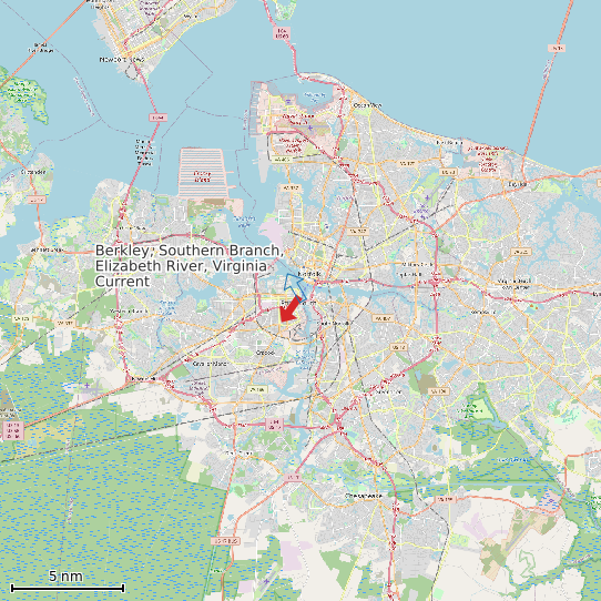 Map of Berkley, Southern Branch, Elizabeth River, Virginia Current Prediction Station
