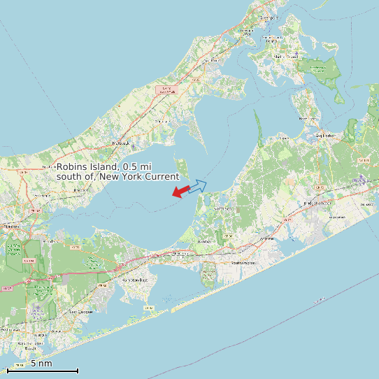 Map of Robins Island, 0.5 mi south of, New York Current Prediction Station