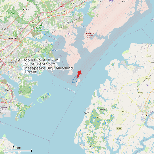 Map of Robins Point, 0.7 mi ESE of (depth 5 ft), Chesapeake Bay, Maryland Current Prediction Station