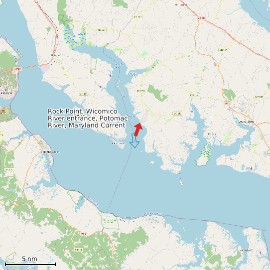 Map of Rock Point, Wicomico River entrance, Potomac River, Maryland Current Prediction Station