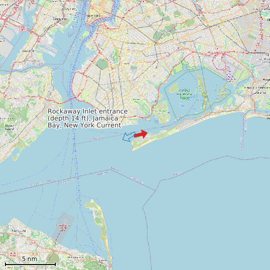 Map of Rockaway Inlet entrance (depth 14 ft), Jamaica Bay, New York Current Prediction Station