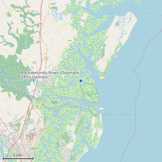 Map of Rockdedundy River (Daymark 185), Georgia Tide Prediction Station