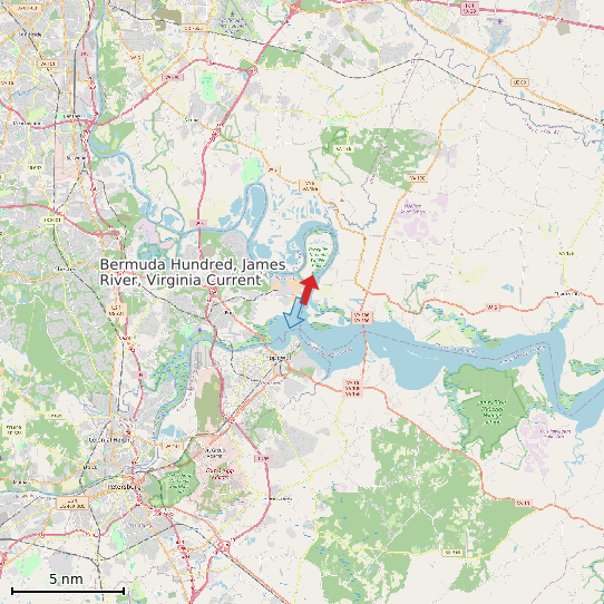 Map of Bermuda Hundred, James River, Virginia Current Prediction Station
