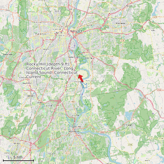 Map of Rocky Hill (depth 9 ft), Connecticut River, Long Island Sound, Connecticut Current Prediction Station