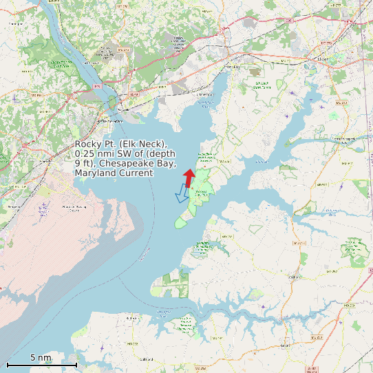 Map of Rocky Pt. (Elk Neck), 0.25 nmi SW of (depth 9 ft), Chesapeake Bay, Maryland Current Prediction Station
