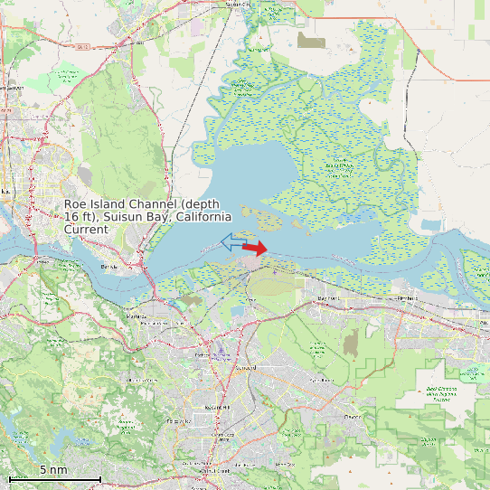 Map of Roe Island Channel (depth 16 ft), Suisun Bay, California Current Prediction Station