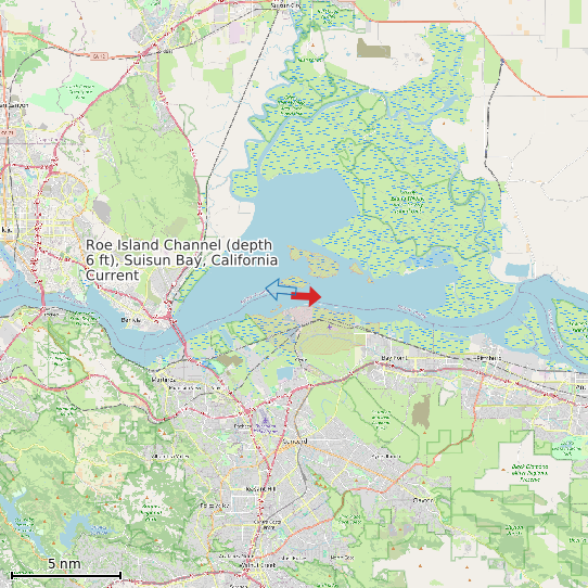 Map of Roe Island Channel (depth 6 ft), Suisun Bay, California Current Prediction Station