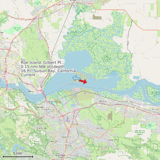 Map of Roe Island, Gilbert Pt., 0.15 nmi NW of (depth 16 ft), Suisun Bay, California Current Prediction Station