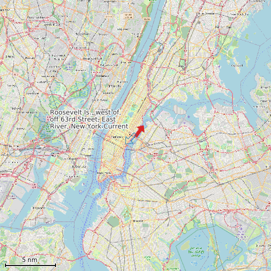 Map of Roosevelt Is., west of, off 63rd Street, East River, New York Current Prediction Station