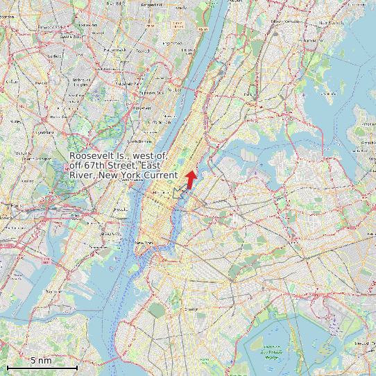 Map of Roosevelt Is., west of, off 67th Street, East River, New York Current Prediction Station
