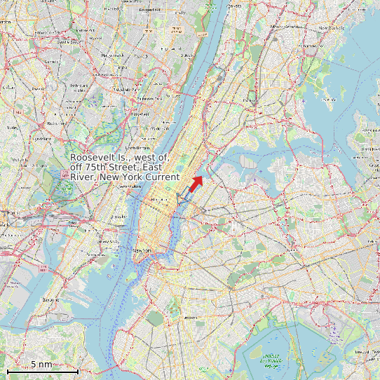 Map of Roosevelt Is., west of, off 75th Street, East River, New York Current Prediction Station