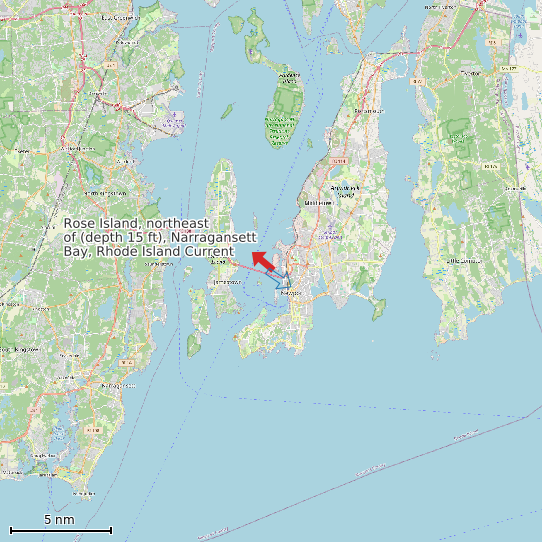Map of Rose Island, northeast of (depth 15 ft), Narragansett Bay, Rhode Island Current Prediction Station
