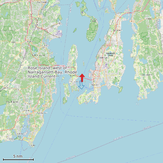Map of Rose Island, west of, Narragansett Bay, Rhode Island Current Prediction Station