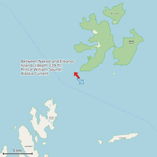 Map of Between Naked and Eleanor Islands (depth 139 ft), Prince William Sound, Alaska Current Prediction Station