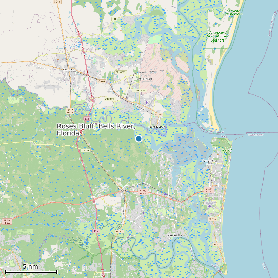 Map of Roses Bluff, Bells River, Florida Tide Prediction Station
