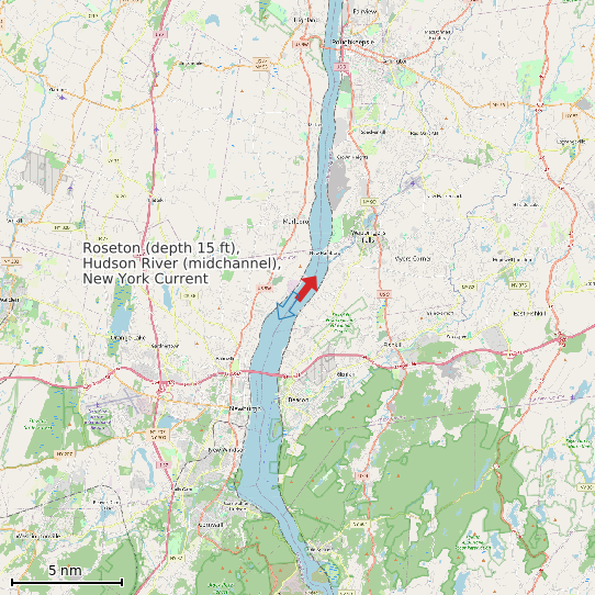 Map of Roseton (depth 15 ft), Hudson River (midchannel), New York Current Prediction Station