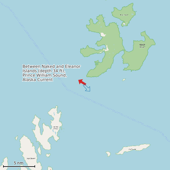Map of Between Naked and Eleanor Islands (depth 34 ft), Prince William Sound, Alaska Current Prediction Station