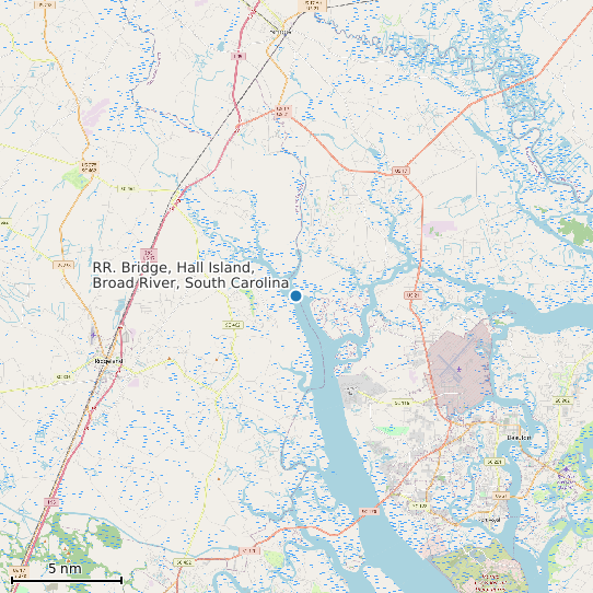 Map of RR. Bridge, Hall Island, Broad River, South Carolina Tide Prediction Station
