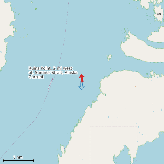 Map of Ruins Point, 2 mi west of, Sumner Strait, Alaska Current Prediction Station