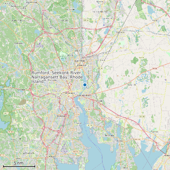 Map of Rumford, Seekonk River, Narragansett Bay, Rhode Island Tide Prediction Station