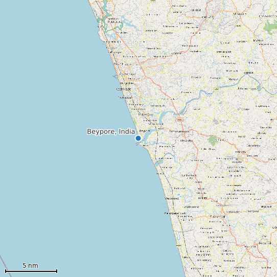 Map of Beypore, India Tide Prediction Station