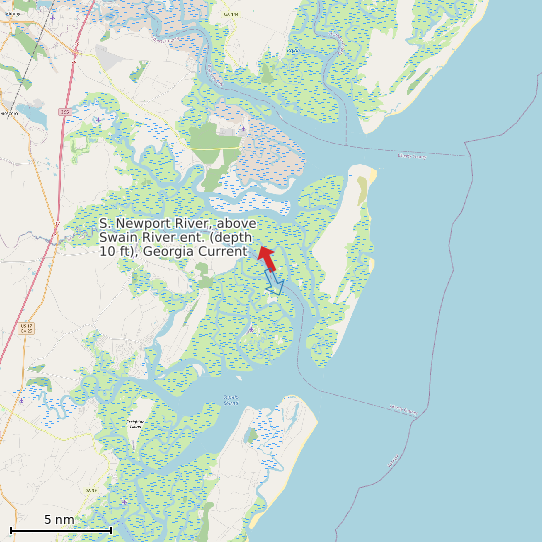 Map of S. Newport River, above Swain River ent. (depth 10 ft), Georgia Current Prediction Station