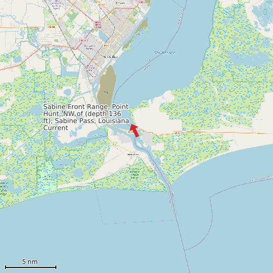 Map of Sabine Front Range, Point Hunt, NW of (depth 136 ft), Sabine Pass, Louisiana Current Prediction Station