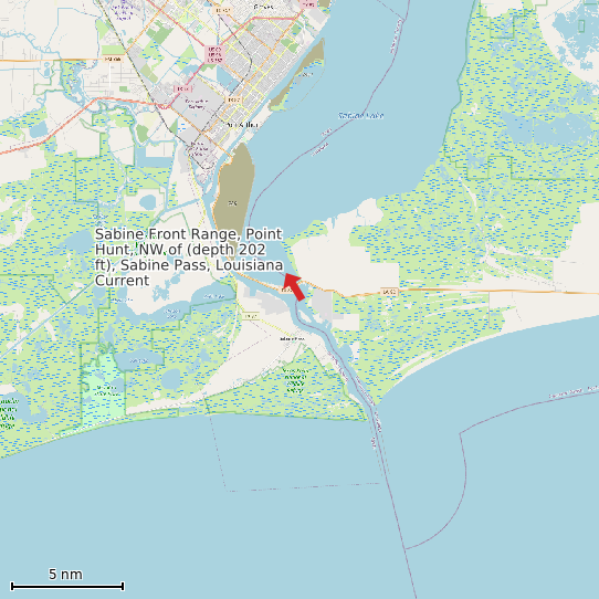 Map of Sabine Front Range, Point Hunt, NW of (depth 202 ft), Sabine Pass, Louisiana Current Prediction Station