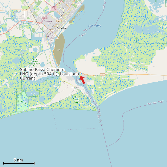 Map of Sabine Pass, Cheniere LNG (depth 504 ft), Louisiana Current Prediction Station