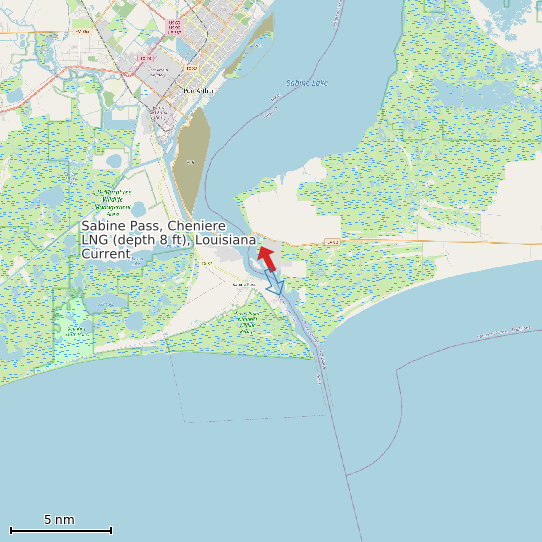Map of Sabine Pass, Cheniere LNG (depth 8 ft), Louisiana Current Prediction Station