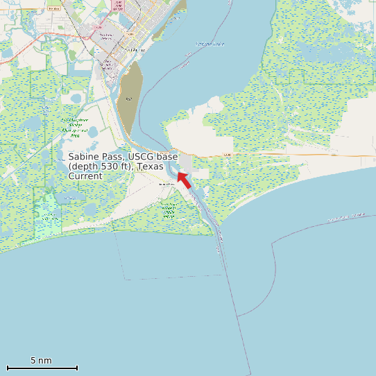 Map of Sabine Pass, USCG base (depth 530 ft), Texas Current Prediction Station