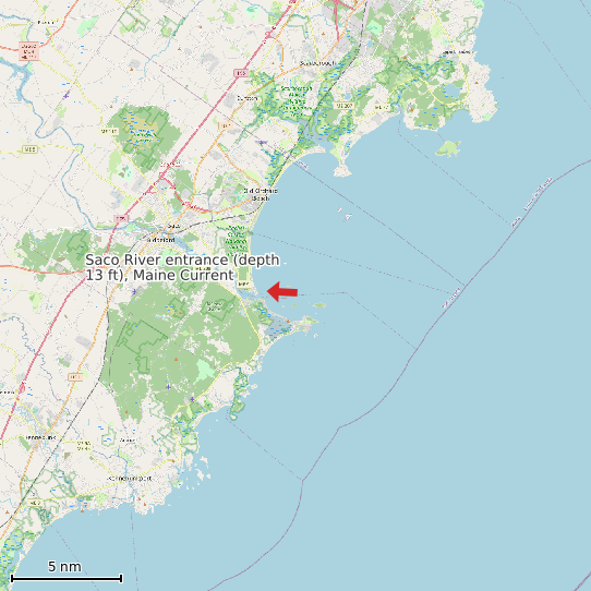 Map of Saco River entrance (depth 13 ft), Maine Current Prediction Station