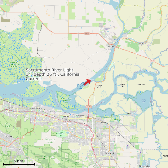 Map of Sacramento River Light 14 (depth 26 ft), California Current Prediction Station