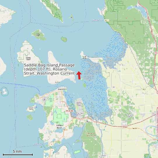 Map of Saddle Bag Island Passage (depth 107 ft), Rosario Strait, Washington Current Prediction Station