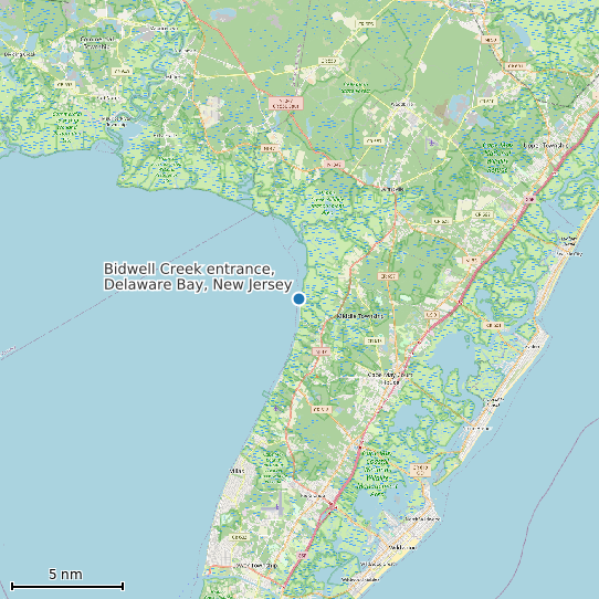 Map of Bidwell Creek entrance, Delaware Bay, New Jersey Tide Prediction Station